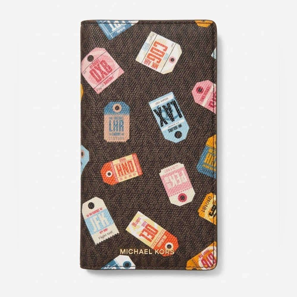 Michael Kors Bedford Legacy Luggage Tag Print Travel Wallet Passport Holder
